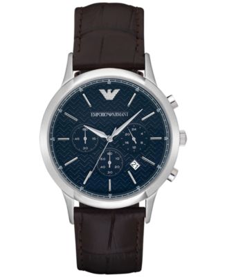 Emporio Armani - Men's Automatic Chronograph Renato Dark Brown Leather Strap Watch 43mm AR2494