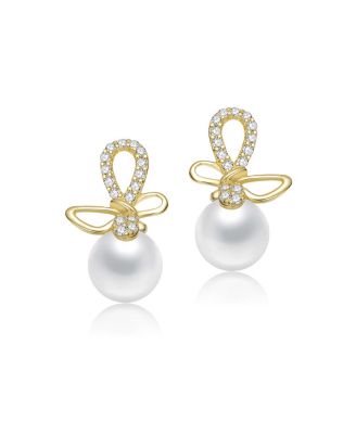 14K Gold Plated with Clear Cubic Zirconia & Mother of Pearl Drop Earrings