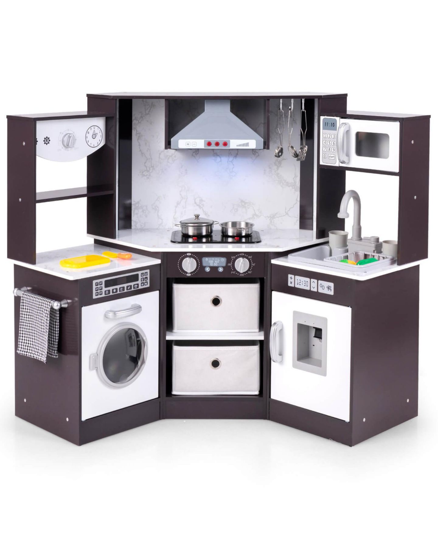 Детский игровой набор Costway Lighted Corner Kitchen Playset, Ages 3+, цвет: Коричневый — фото 1