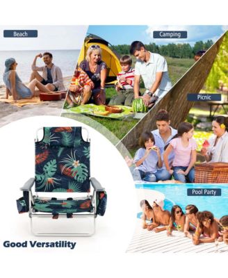 2-Pack Folding Backpack Beach Chair 5-Position Outdoor Reclining Chairs with Pillow