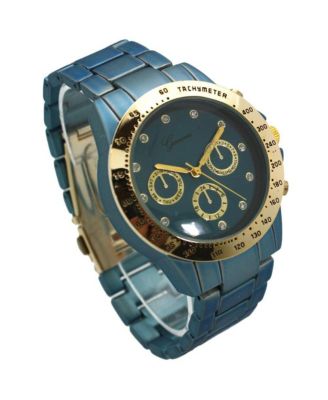 Blue Solid Color Metal Three Dial Women Watch