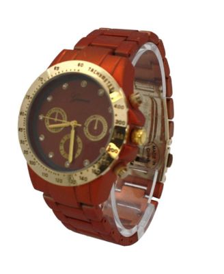 Orange Solid Color Metal Three Dial Women Watch
