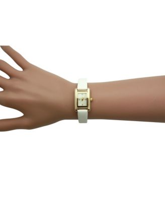 White Thin Gold Square Face Solid Faux Leather Women Watch