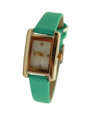 Mint Thin Gold Square Face Solid Faux Leather Women Watch