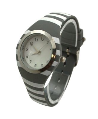 Gray Stripped Silicone Band Women Watch