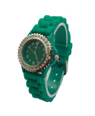 Green Every Day Thin Band Silicone and Rhinestones Colorful Women Watch
