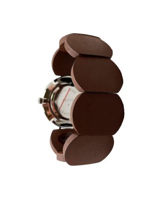 Brown Silver Stretch Wooden Watch