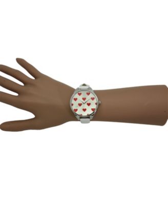 White Heart Print Face Leather Strap Watch