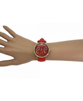 RED PAISLEY FACE LEATHER STRAP WATCH