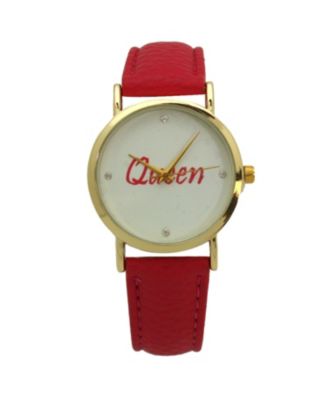 HOT PINK QUEEN FACE LEATHER STRAP WATCH