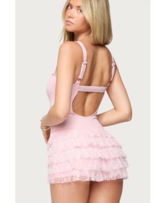 Womens Lacey Ruffled Romper