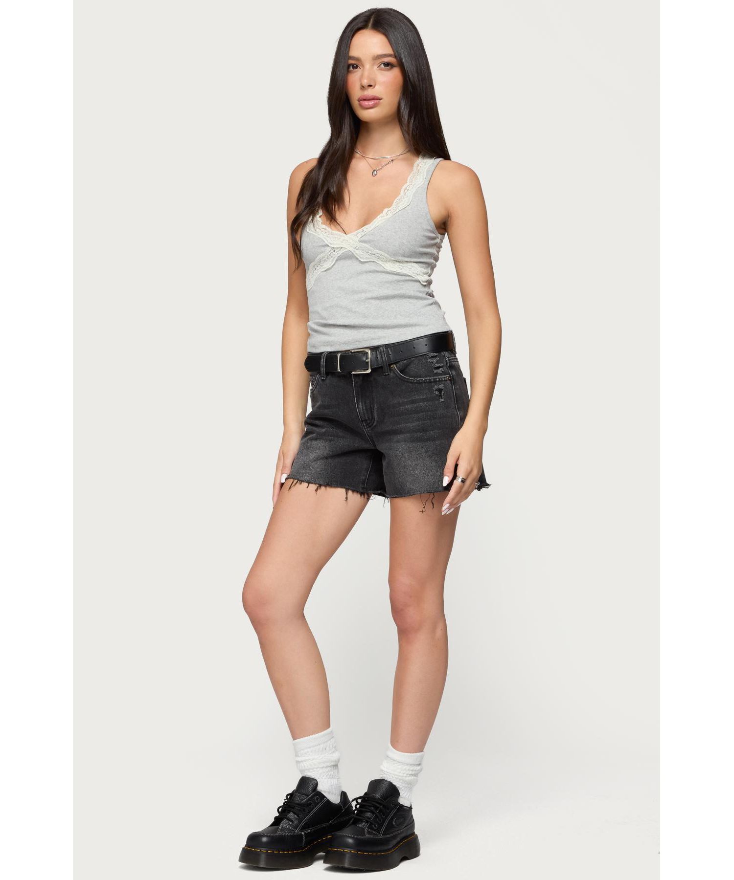 Women's Oriana Contrast Lacey V Neck Top