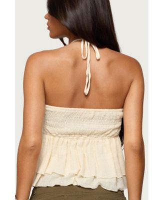 Womens Layered Linen Look Babydoll Halter Top