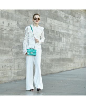 Small Green Leather Crossbody Bag with Silver Studs Designer Purse for Women