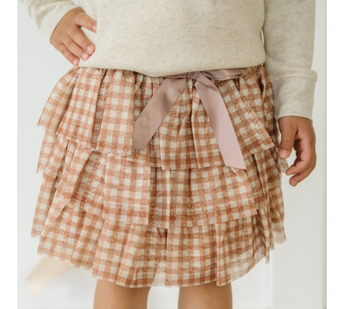 Sweet Wink Baby Girls Gingham Printed Tulle Tiered Tutu Skirt