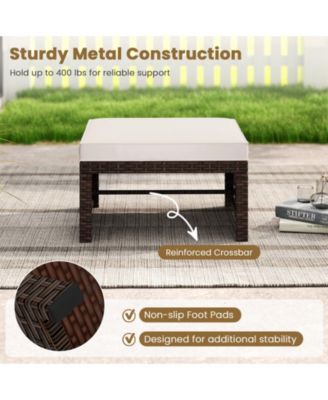 Set of 2 Patio PE Rattan Ottomans w/ Soft Zippered Cushions for Deck Outdoor