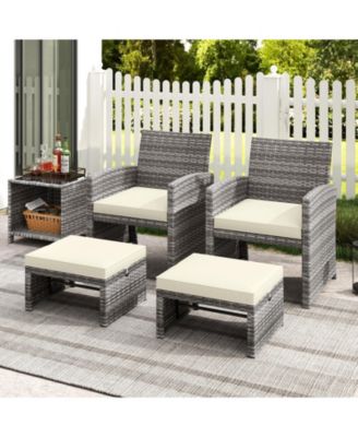 2 Pieces Patio PE Rattan Ottomans with Soft Zippered Cushions for Deck