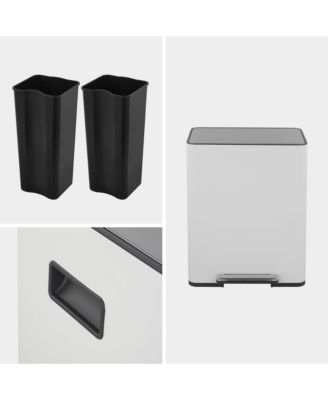 Rectangular Stainless-Steel-Made Matt Black Recycle Step-on Trash Can with Dual 30 liter + 30 liter Compartments for Kitchen