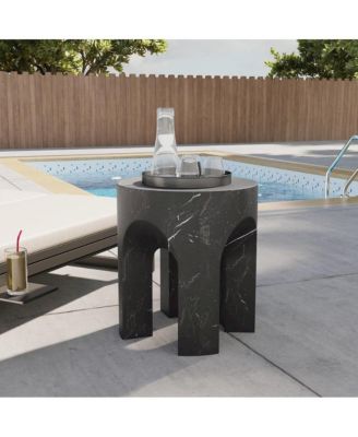 Crus Collection Fiberglass Outdoor Side Table Marbleized Black