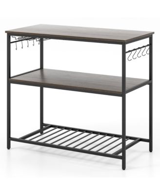 3-Tier Kitchen Island Kitchen Shelf Wine Coffee Bar Prep Table w/Bottom