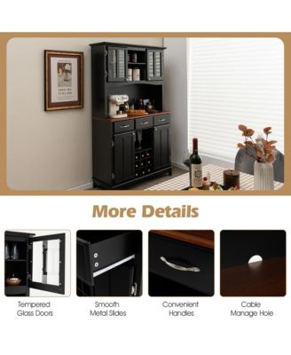 + 44" L x 72.5"H MDF, Engineered Wood Wine Rack, Drawers, Glass Doors, Adjustable Shelves Buffet & Hutch Cabinet