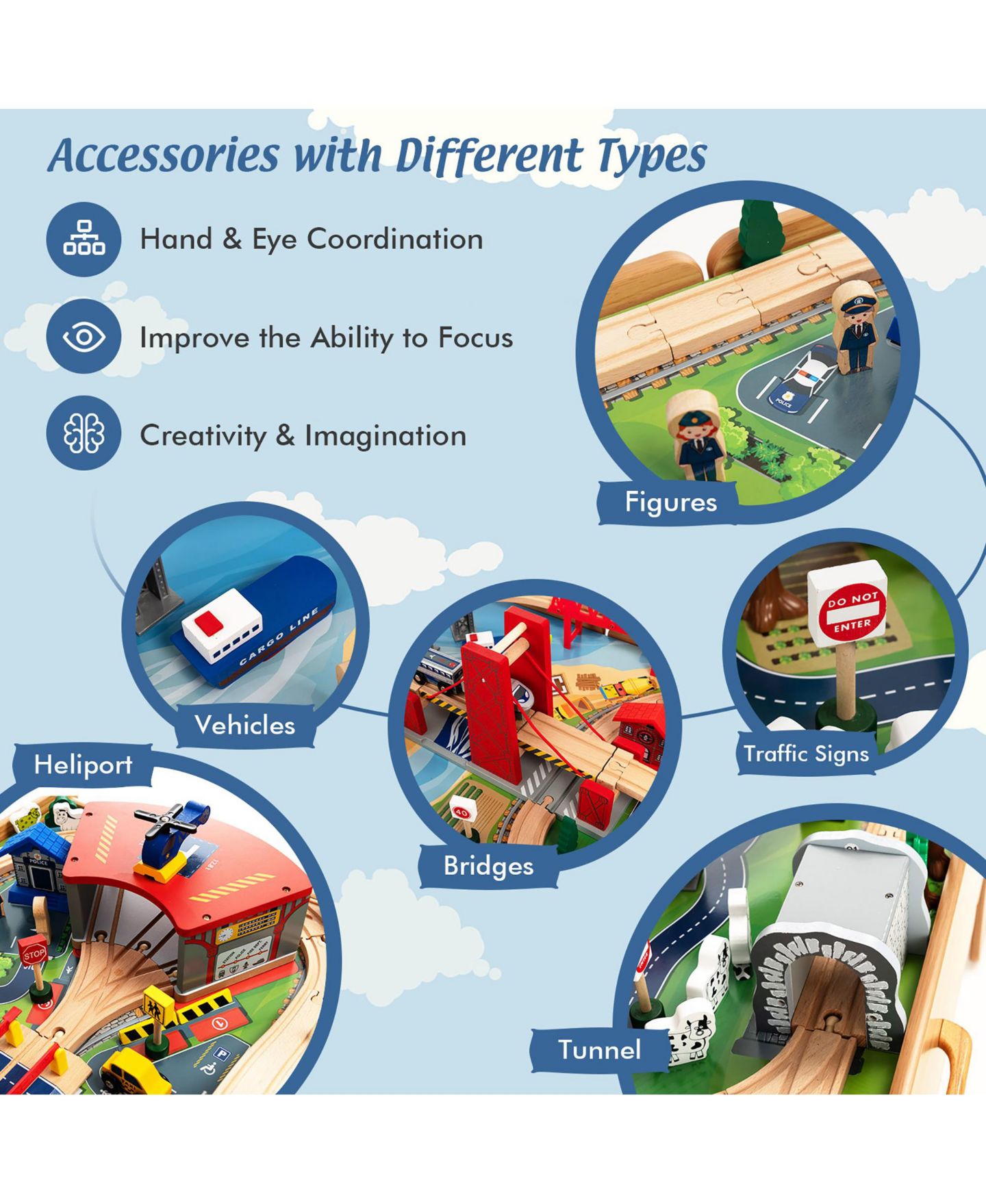 Детские игрушки Costway Magnetic Battery-Operated 100-Piece Kids' Train Set & Activity Table Playset, цвет: Натуральный — фото 7