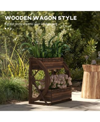 Wooden Wagon Planter Box, Decorative 2-Tier Raised Garden Bed
