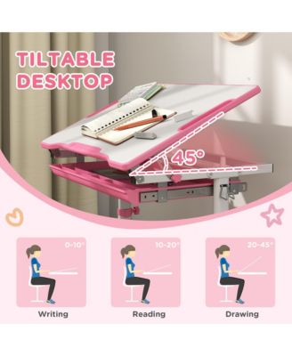 Height Adjustable Kids Desk and Chairs Set with Tilt Desktop,