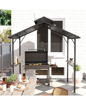8 x 5ft Hardtop Grill Gazebo with 2 Side Shelves and 10 Hooks