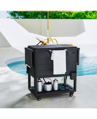 Patio Cooler Cart 104 Quart Rolling Ice Chest with Shelves,