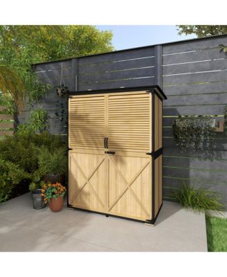 Outdoor Storage Cabinet, Wood Garden Shed with 2 Shelves, Natural
