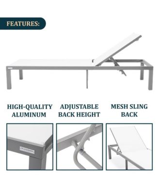 Grey Aluminum Outdoor Patio Chaise Lounge Chair