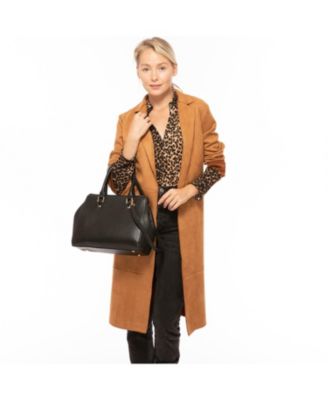 Black Leather Satchel Bag Classic Pebble Leather Handbag with Top Handles & Detachable Shoulder Strap