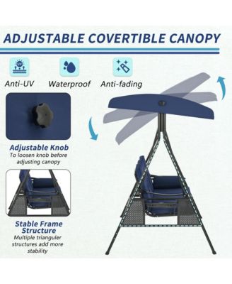 3-Person Metal Patio Swing with Removable Cushion & Cup Holder Patio Swing Outdoor Porch Swing Chair for Adults for Garden Backyard Deck