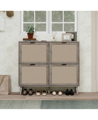 Freestanding Modern Storage Cabinet with 4 Door Shoe Rack