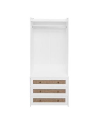 Tall Cabinet with 3 Drawers Rattan High Wardrobe Armoire