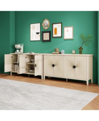 Carved Storage Cabinet With 4 Door Sideboard Coffee Bar Cabinet With Adjustable Shelf