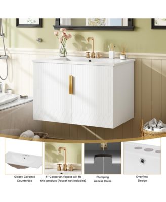 30" Bathroom Vanity with Ceramic Sink and 2 Doors, Vintage Style Storage Cabinet