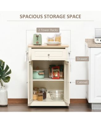 Cream Kitchen Helper: Portable Island Cart with Drawer and Shelf