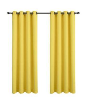 100% Hotel Thermal Blackout Yellow Grommet Top Curtain Panels - 50 in. W x 45 in. L, Yellow