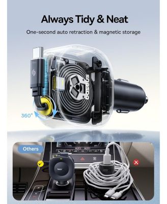 Retractable Car Charger USB C Fast Charging, 60W Ultra-Mini Fast Car Charger with Retractable USB C Cable