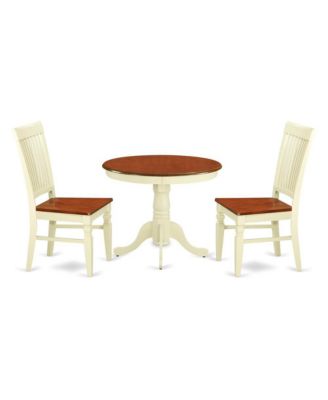3-Piece Wooden Dinette Set with Round Table and 2 Dining Chairs, Compact Kitchen Dining Set