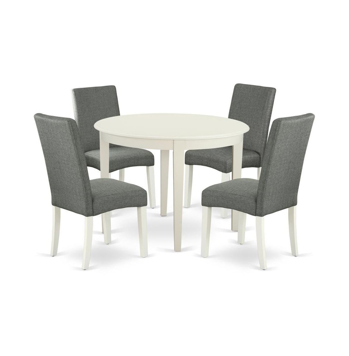 BODR5-LWH-07 42 in. Boston Round Kitchen Table & Four Parson Chair with Linen White Leg & Linen Fabric - Gray, 5 Piece