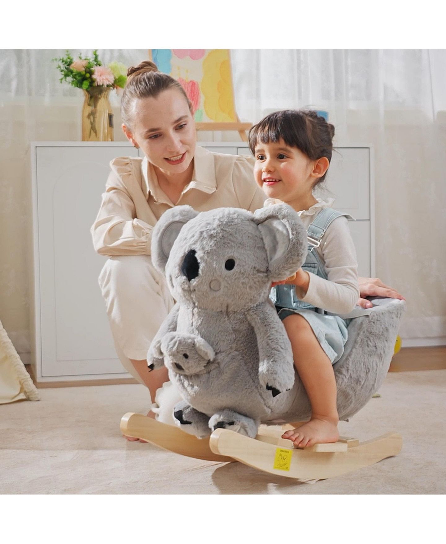 Детская игрушка Qaba Koala Ride-On Rocking Horse with Sounds, 99-lb. Capacity, Ages 18-36 Months — фото 8