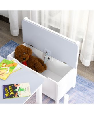 4-Piece Kids Table Set with 2 Wooden Chairs, 1 Storage Bench,