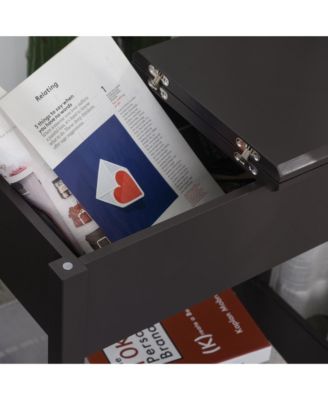 Wood Flip Top End Side Table with Cabinet Bottom Shelf for Home Office