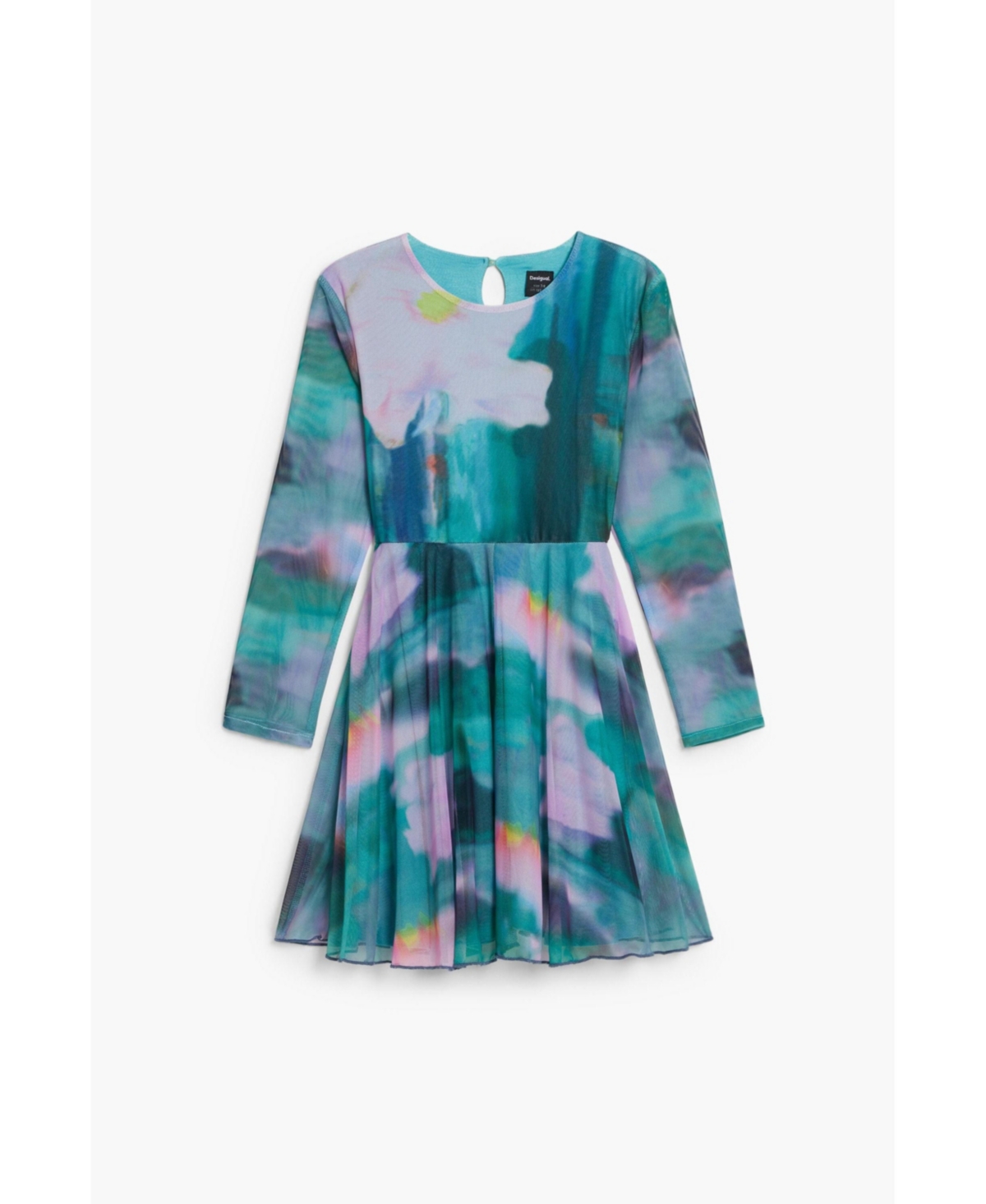 Desigual Girls Girls's Watercolor Tulle Long-sleeve Dress In Green