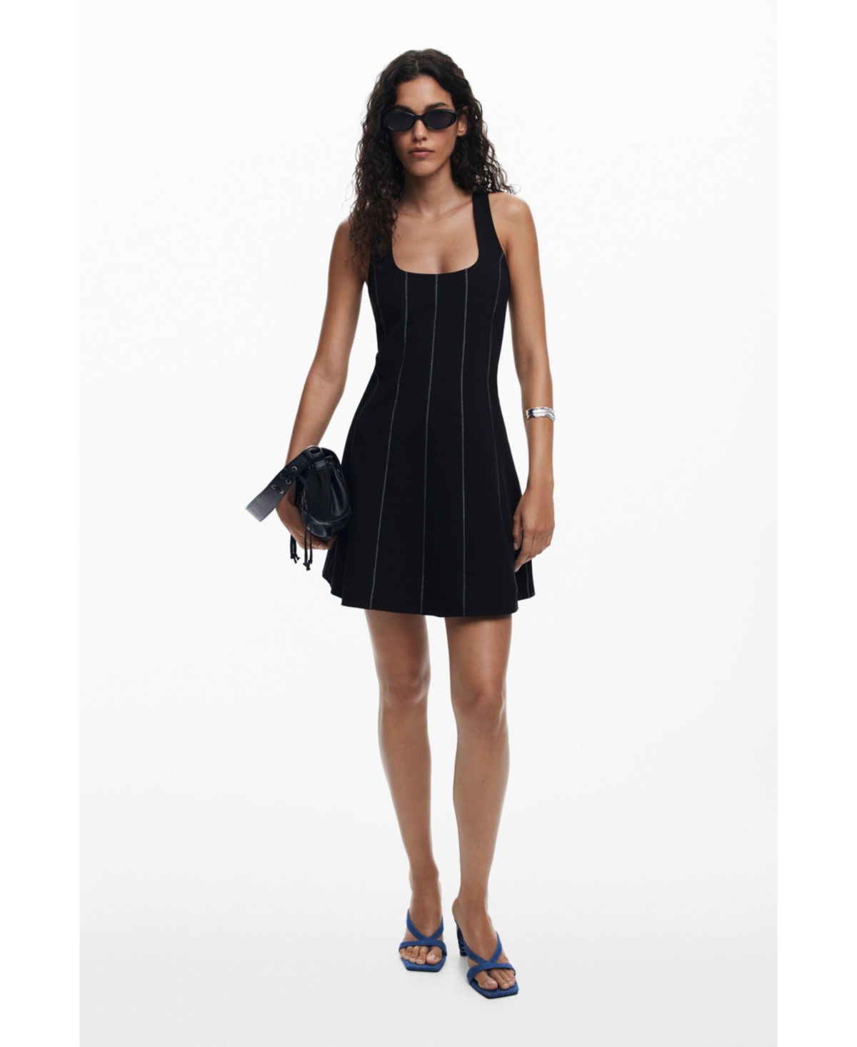 Desigual Embroidered Sleeveless Stretch Cotton Minidress In Black