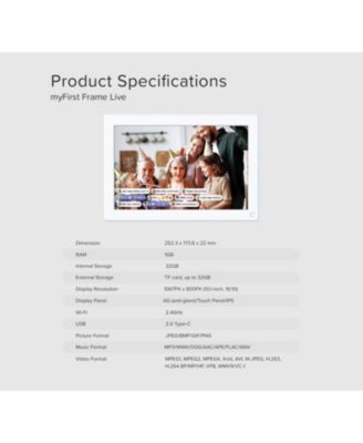 Smart WiFi Digital Photo Frame myFirst Frame Live 10 Inch LCD Touch Screen, Auto-Rotate, 32GB Memory with Cloud Storage