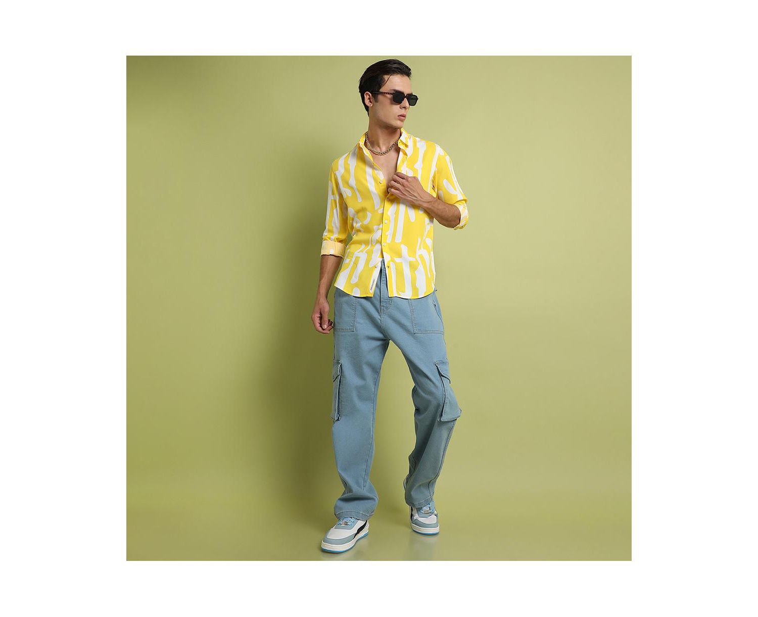 Men's Lemon Yellow Abstract Print Shirt